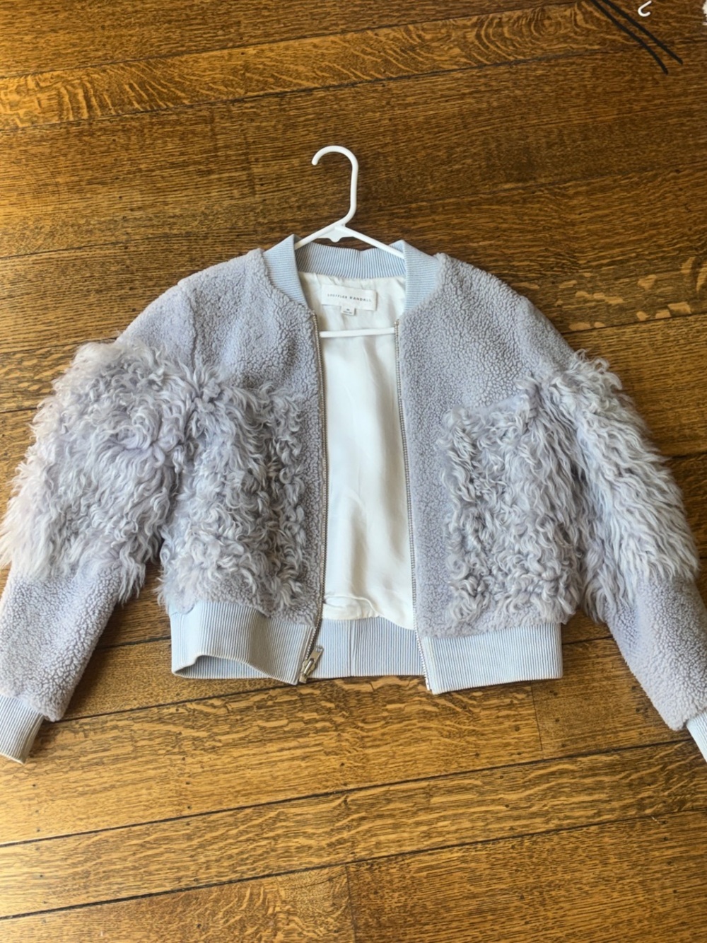 Loeffler Randall Light Gray Shearling Bomber
